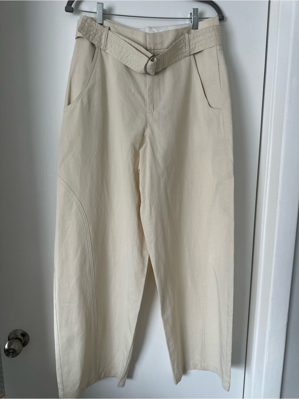 Zara Cream High-Waist Chinos with Integrated Belt